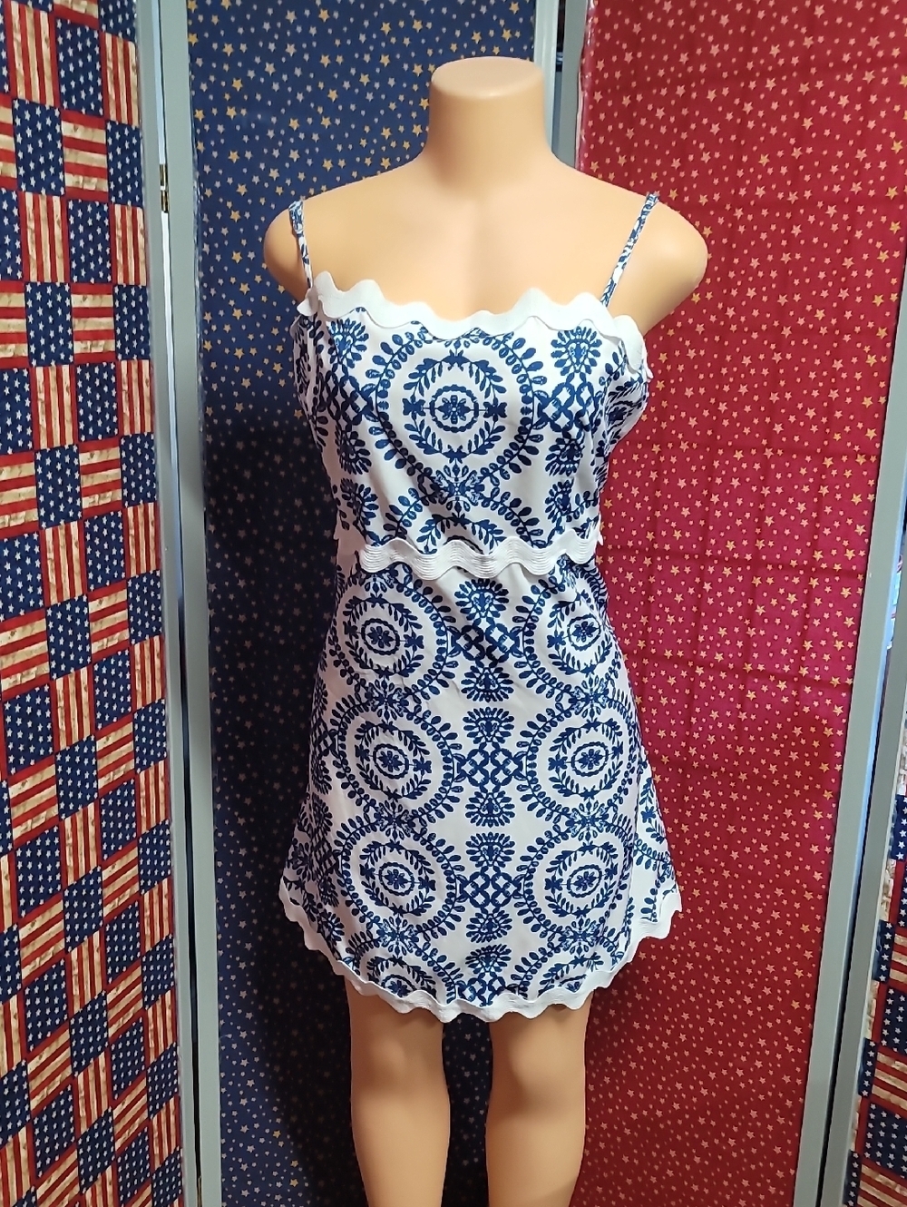 SHEIN White and Light Blue Printed Dress